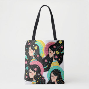 Blumige Bohemian-Frauen-Illustrations-Kunst Tasche