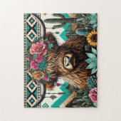 Blumige Boho Highland Kuh Puzzle (Vertikal)