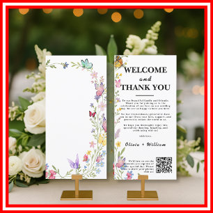 Blumige Boho-Wildblumen-Hochzeitsbegrüßungs-QR Dankeskarte
