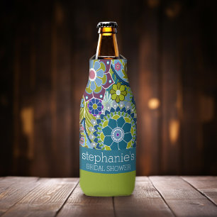 Blumige Brautparty Türkis und grüne Retro-Blumen Flaschenkühler