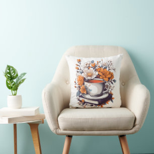 Blumige Bücher und Tee - Blumenliebende Bücherwürm Kissen