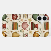 Blumige Bücher und Tee iPhone Hülle (Rückseite (Horizontal))