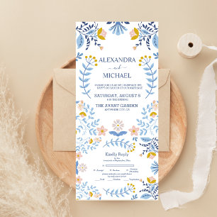 Blumige bunte Volkskunst-Hochzeit All In One Einladung