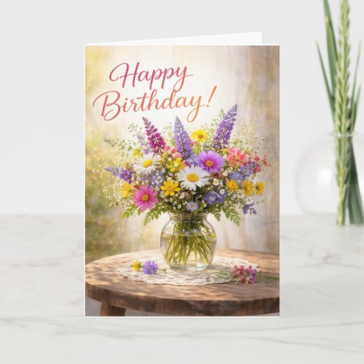 Blumige Bunte Wildblumen Geburtstag Karte (Vorderseite)