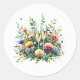 Blumige Champagner-Garten-Aufkleber Runder Aufkleber