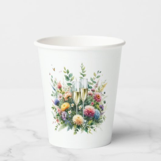 Blumige Champagner-Gartentassen Pappbecher (Vorderseite)