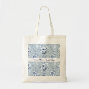 Blumige Chinoiserie Blaue Toile mit individuellem Tragetasche