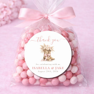 Blumige Cowboy-Stiefel Rosa Kokette Schleife Danke Runder Aufkleber