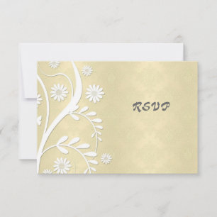 Blumige Daisy und Damast in Pastellgelb und Weiß RSVP Karte