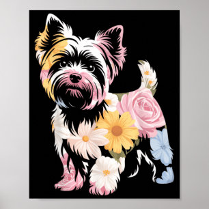 Blumige Damen Süße Yorkie Hundemutter Poster