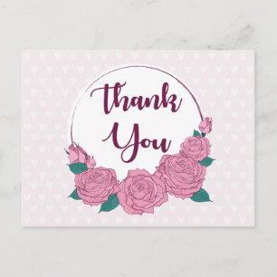 Blumige Dankeschön-Rosa-Rosen und Lavendel-Herzen Postkarte