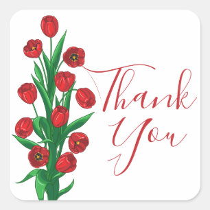 Blumige Dankeschön-Rote-Tulpen-Blumen-Hochzeitsfei Quadratischer Aufkleber