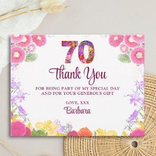 Blumige Dankeskkarte zum 70. Geburtstag 70 Blumen  Postkarte