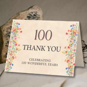 Blumige Dankesworte zum 100. Geburtstag – Elegante Dankeskarte