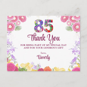 Blumige Danksagung zum 85. Geburtstag  Elegante Bl Postkarte