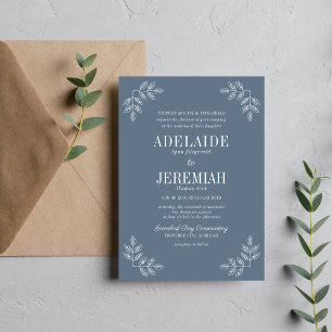 Blumige Einfachheit 2 Coastal Blau Hochzeit Einladung