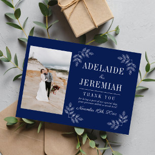 Blumige Einfachheit 2 Tintenblaue Hochzeit Dankeskarte