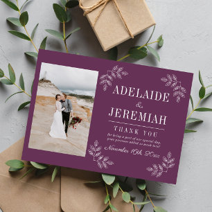 Blumige Einfachheit 2 Weinrebe Lila Hochzeit Dankeskarte