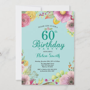 Blumige Einladung zum 60. Geburtstag für Frauen in