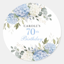 Blumige elegante blaue Hortensie 70. Geburtstagsfe Runder Aufkleber