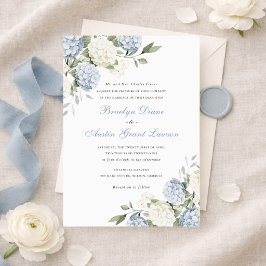 Blumige elegante blaue Hortensien-Grün-Hochzeit  Einladung
