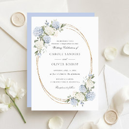Blumige elegante blaue Hortensien-Grün-Hochzeit Einladung