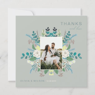 Blumige Elegante Boho-Foto-Dankeskarten Einladung