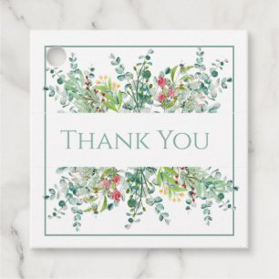 Blumige elegante Grüntöne Wasserfarbe Danke Geschenkanhänger