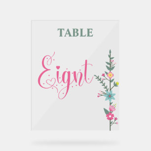Blumige Elegante Liebeshochzeit Tisch Nummer Acht Acrylschild