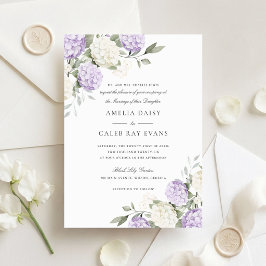 Blumige elegante lila Hortensien-Grün-Hochzeit Einladung