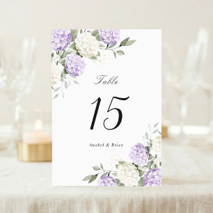 Blumige Elegante Lila Hortensien Grün Hochzeit Tischnummer