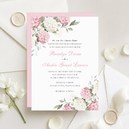 Blumige elegante rosa Hortensien-Grün-Hochzeit  Einladung