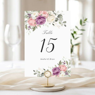 Blumige Elegante Rosa Lila Grün Hochzeit Tischnummer