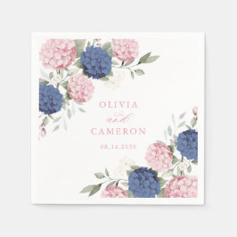 Blumige elegante rosa navyblaue Hortensien-Hochzei Serviette