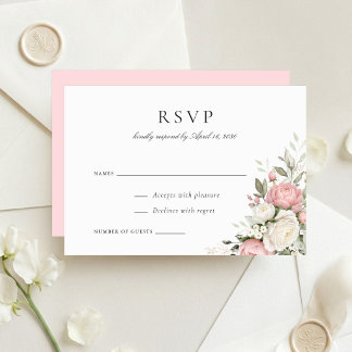 Blumige elegante rosafarbene Grüne-Hochzeit-RSVP Einladung