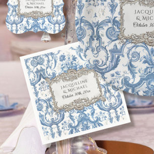 Blumige elegante Vintage-Blau und Weiß silberne Ho Serviette