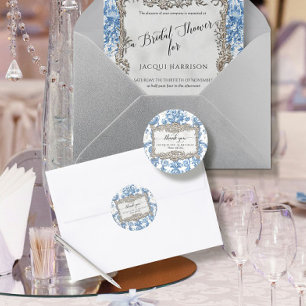 Blumige Elegante Vintage Blau Weiß Silber Vielen D Runder Aufkleber