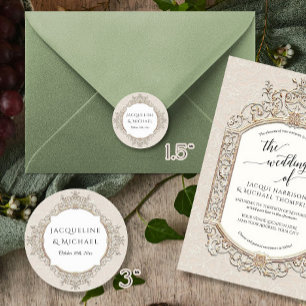 Blumige Elegante Vintage Elfenbein Ecru und Gold H Runder Aufkleber