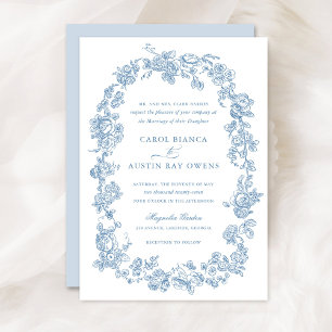 Blumige Elegante Vintage Französische Blaue Rosen Einladung