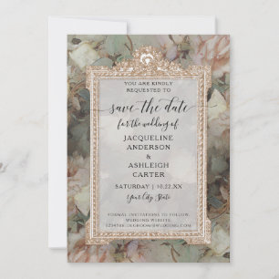 Blumige Elegante Vintage-Rosa Weiß-Minz-Roségold Save The Date
