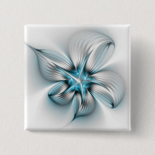 Blumige Eleganz Moderne Abstrakte Blaue Fraktal-Ku Button