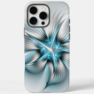 Blumige Eleganz Moderne Abstrakte Blaue Fraktal-Ku iPhone 16 Pro Max Hülle