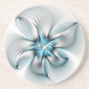 Blumige Eleganz Moderne Abstrakte Blaue Fraktal-Ku Getränkeuntersetzer