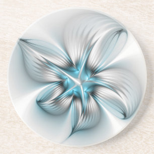 Blumige Eleganz Moderne Abstrakte Blaue Fraktal-Ku Getränkeuntersetzer