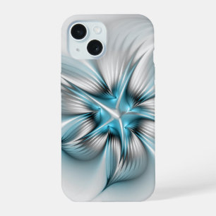 Blumige Eleganz Moderne Abstrakte Blaue Fraktal-Ku iPhone 15 Hülle