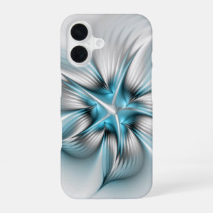 Blumige Eleganz Moderne Abstrakte Blaue Fraktal-Ku iPhone 16 Hülle