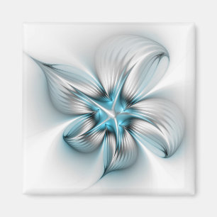 Blumige Eleganz Moderne Abstrakte Blaue Fraktal-Ku Magnet