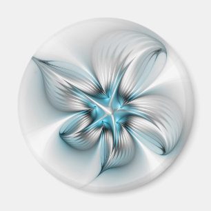 Blumige Eleganz Moderne Abstrakte Blaue Fraktal-Ku Magnet