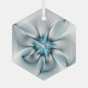 Blumige Eleganz Moderne Abstrakte Blaue Fraktal-Ku Ornament Aus Glas
