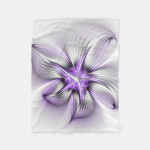 Blumige Eleganz Moderne Abstrakte Violette Fraktal Fleecedecke